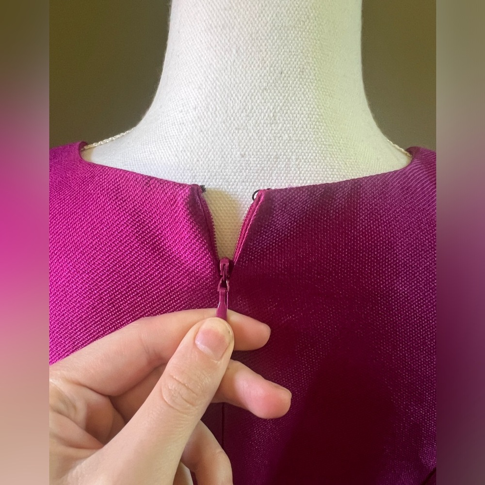 Kay Unger Fuchsia Satin Fit-and-Flare Dress - Picture 7 of 15